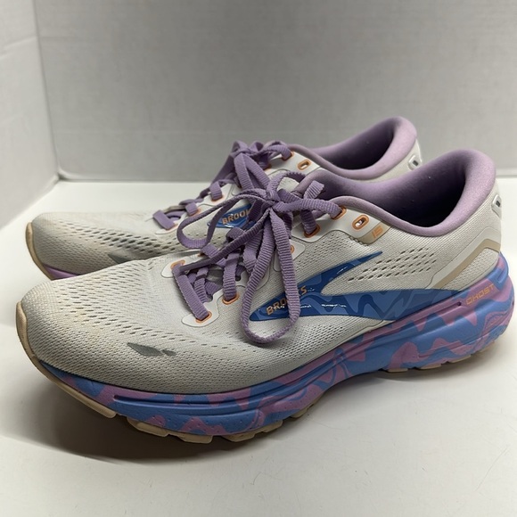 Brooks Ghost Sneakers 15 ReStart Running Shoes Purple White Women’s Size 9.5 - Picture 1 of 10